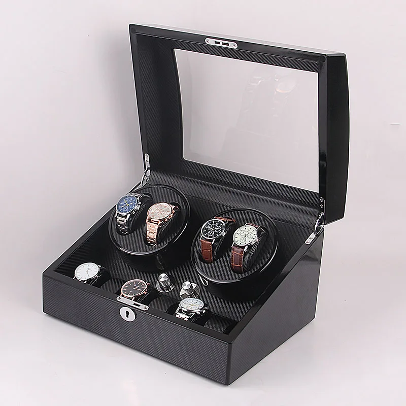
Luxury carbon fiber watch winder for 4+6 watches storage in stock motor box 