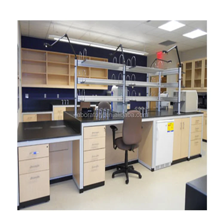 CE Approved Chemical Resistant Lab Tables Work Benches With Epoxy Resin Top And Reagent Shelf