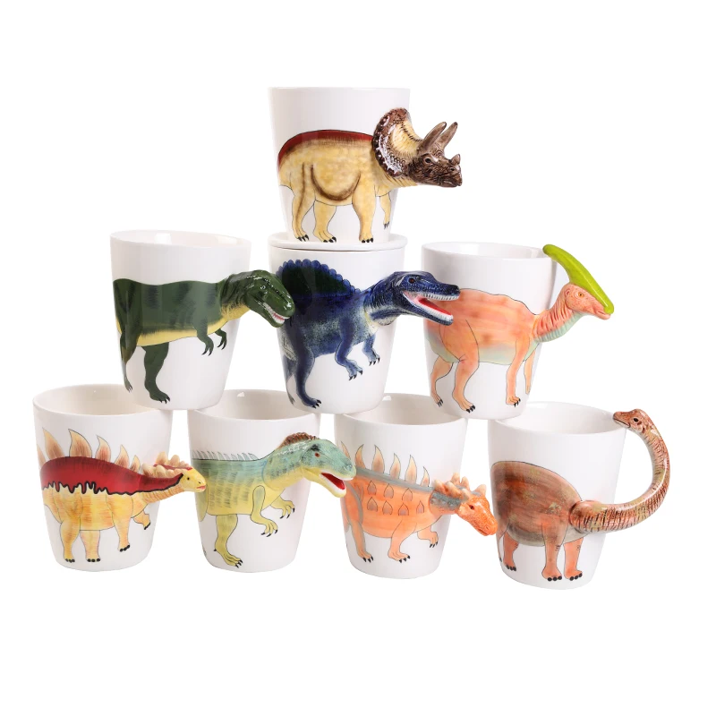 Factory Price Ceramic 3d Dinosaur Coffee Mug Kids Birthday Gift Cups With Animal Shape Cute Drinking Mugs With Handle