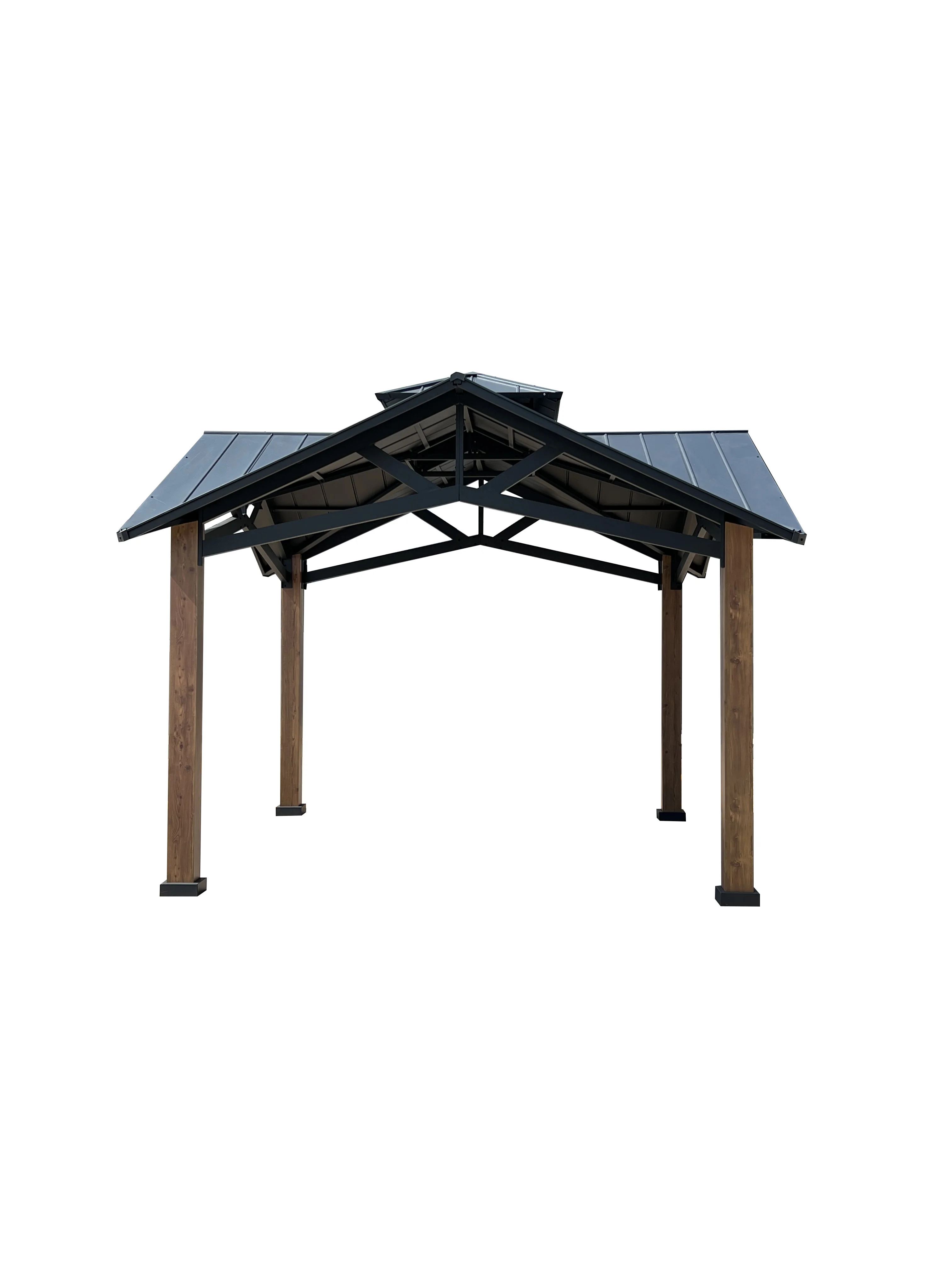 12x12' Gorgeous Galvanized Hardtop Waterproof Roof Metal Aluminum Patio Gazebo With Wood Grain