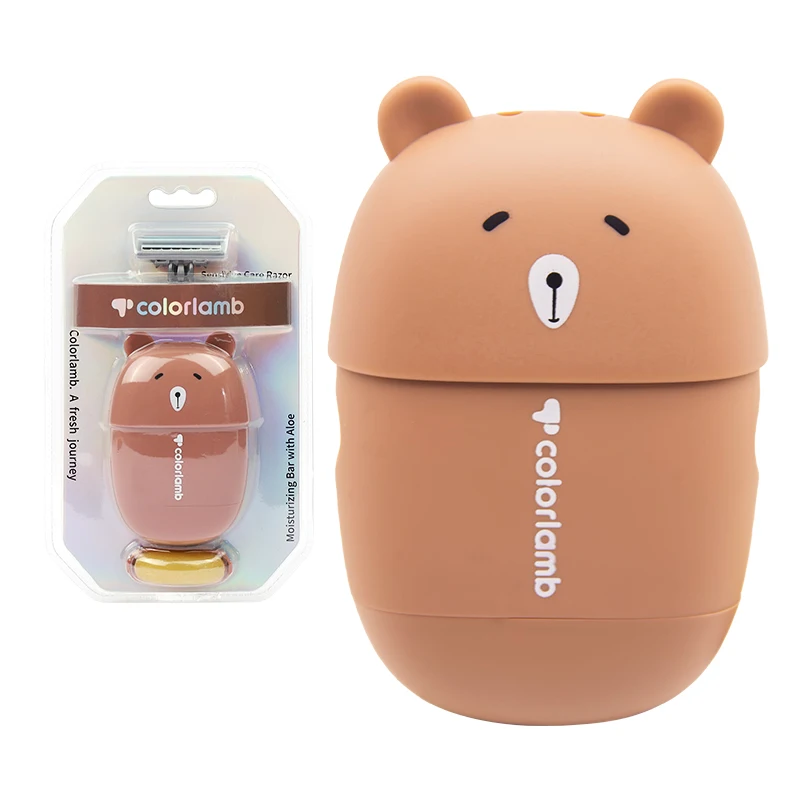 Colorlamp Factory Wholesale Cute Women Facial Body Shaving Razor 4 Blade Little Bear Razor With Soap