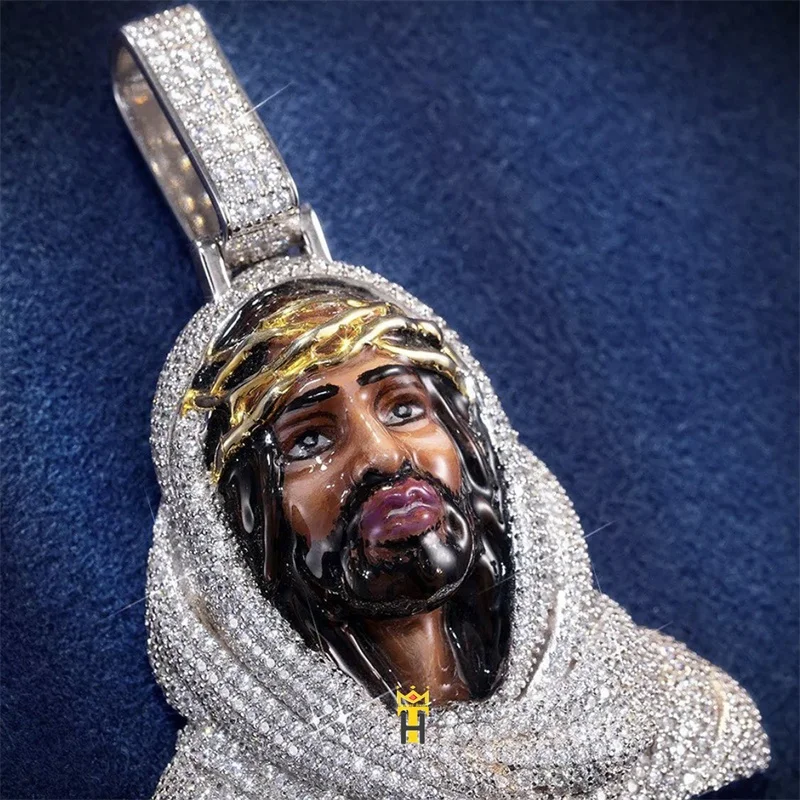 Can provide personal order jewelry custom bling jesus hip hop pendant lifelike face head portrait enamel pendant