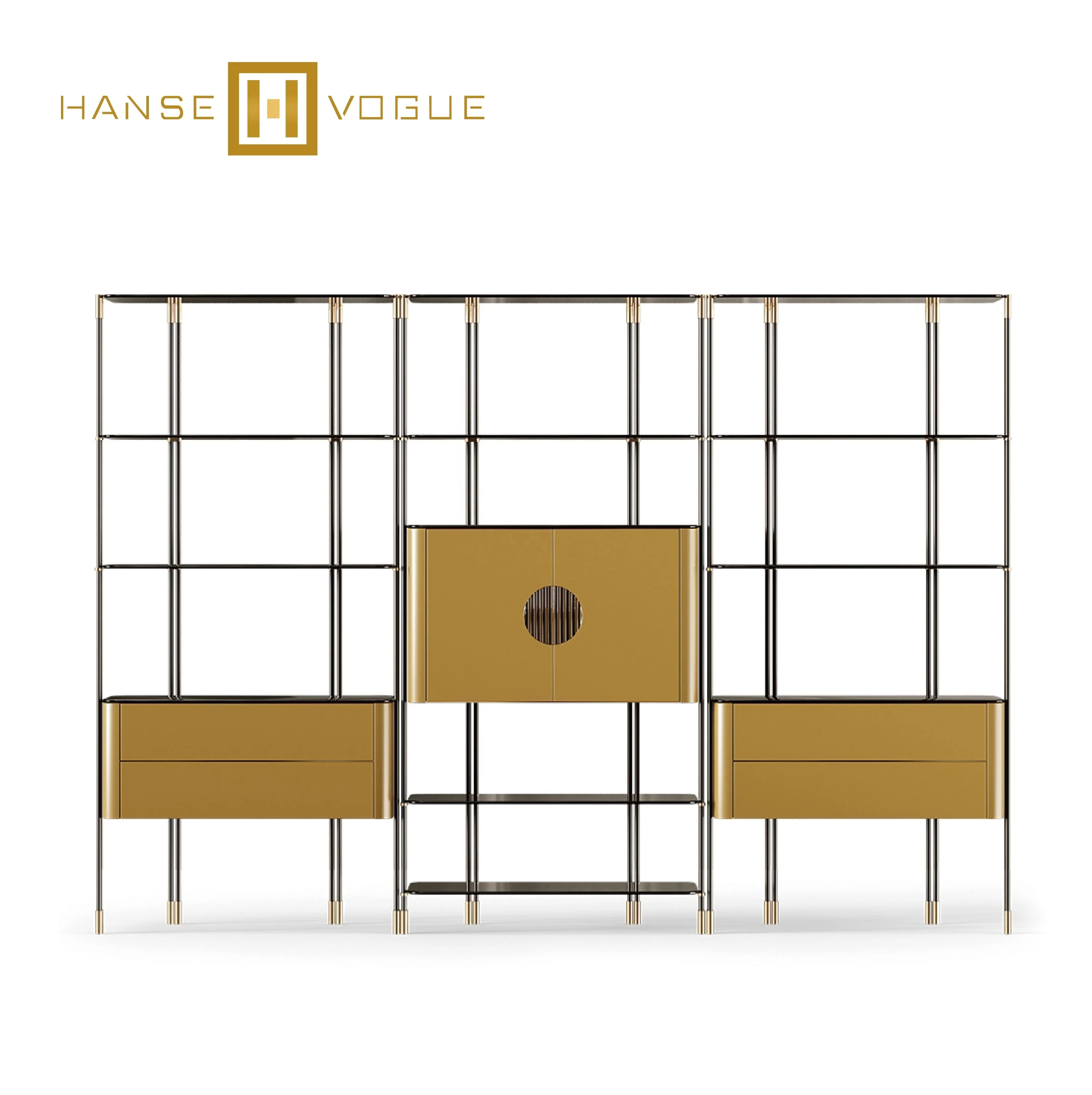 Роскошный Черный книжный шкаф из лакированного дерева и полированной латуни