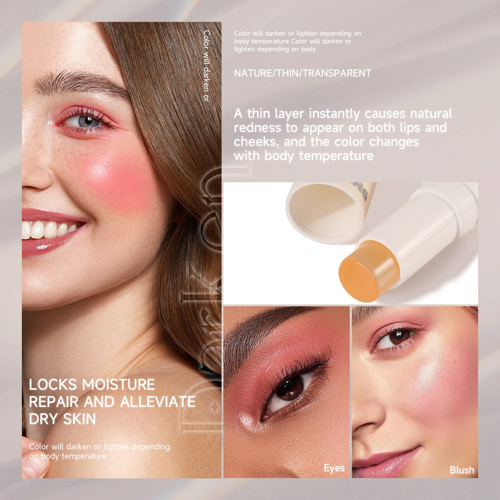 Temperature Color Changing Cream Blush Stick Easy To Apply High Pigment Multi-Use Shine Finish For Cheek & Lip Makeup Blusher