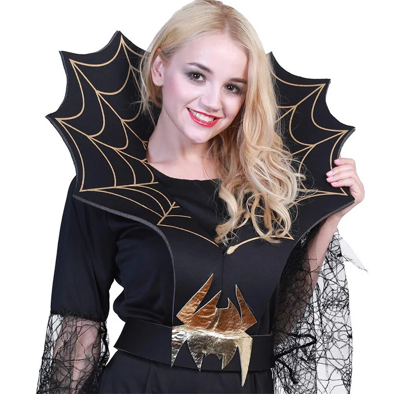 Halloween Spider Witch Vampire Long Dress for Festival Party Dark Vintage Dress