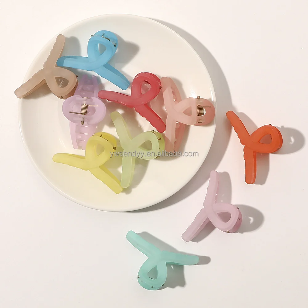 Wholesale Fashion Hair Accessories Sweet Colorful Small Plastic Hair Claws Frosting Mini Cross Clips Girls Headdress