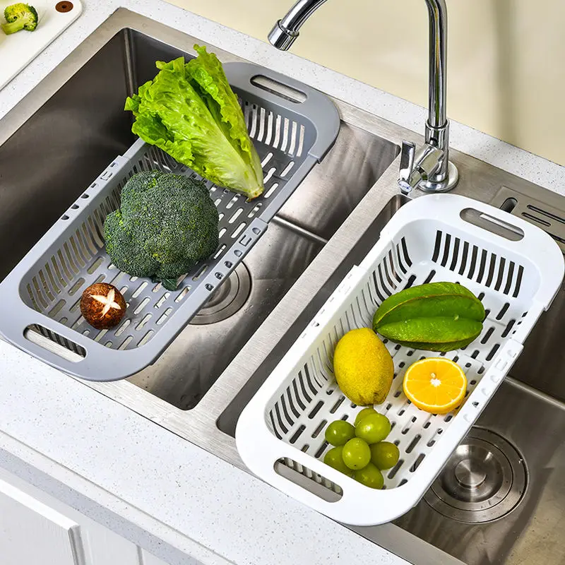 Kitchen Leftovers Hanging Filtering Extendable Collapsible Drain Basket Over The Sink Colander Strainer For Vegetable Fruit