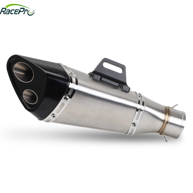 RACEPRO RP0520-1058 Универсальный 51 мм Глушитель для мотоцикла с двойным отверстием выхлопная труба из нержавеющей стали для Harley BMW Yamaha