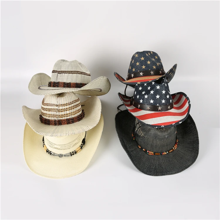Флаги в американском стиле, печатные бумажные соломенные шляпы, США, флаги, печать, шляпы, ковбойская шляпа