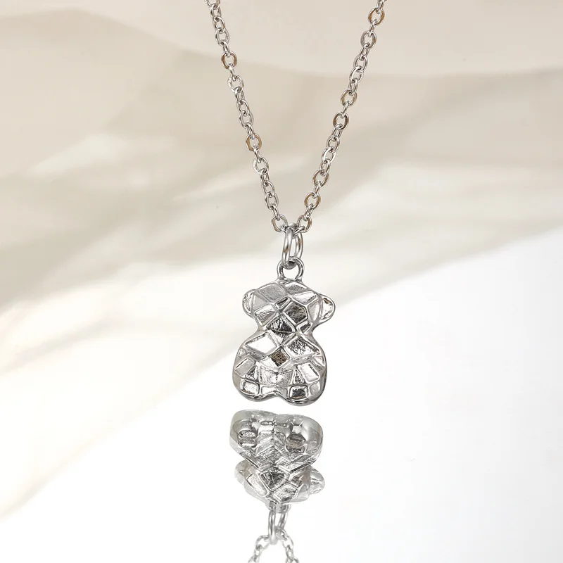 Wholesale 10 * 15mm Stainless Steel Gold Geometric Cute Cartoon Teddy Bear Animal Jewelry Necklace