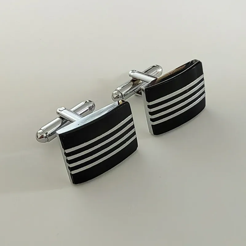 Black enamel stripe cufflink stock ready to ship cuff links for man as wedding gift