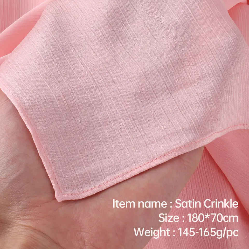 Wholesale Textured Satin Shawl Headscarf Silk Scarves Tudung Muslim Women Crinkle Silk Satin Hijab satin silk hijab shawls