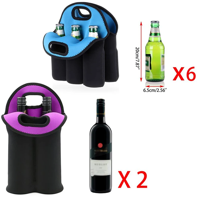 Custom Insulated Neoprene Wine Bear Can Carriers Bag Tote Bag for Travel with Carry Handle Cooler Bottle Sleeves
