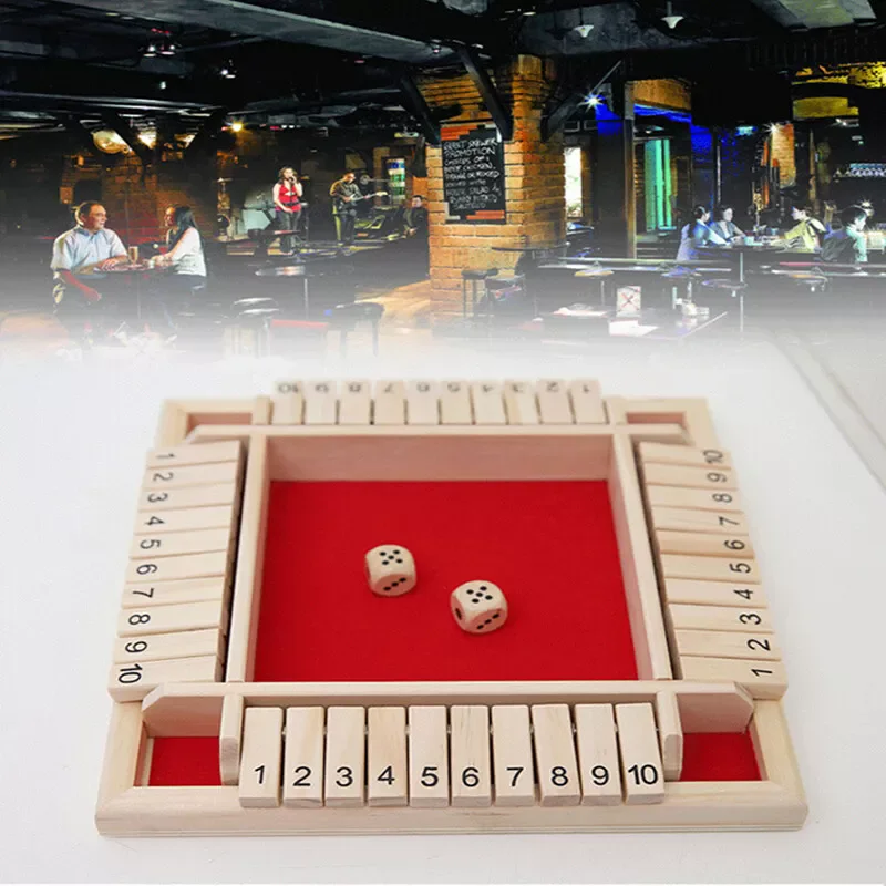 Shut the Box Game Wooden Board Number Drinking Dice Toy Family Traditional Table Mat Game Dice for Kids and Adults