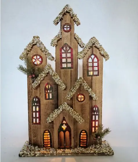 decorative lighted up wooden Christmas house village house with led for Christmas decoration