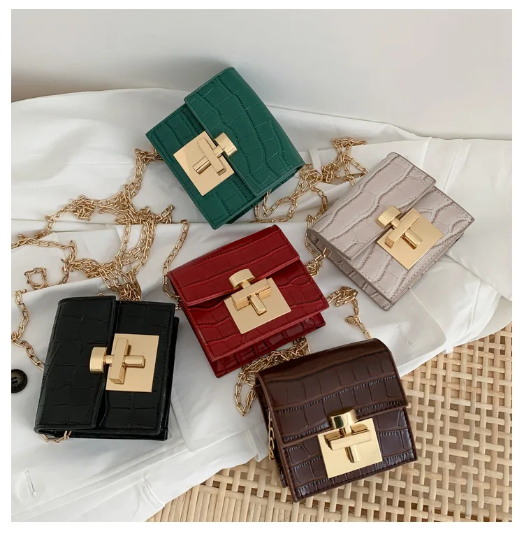 Crocodile Pattern MINI Crossbody Bags For Women Lock Messenger Shoulder Bag Lady Phone Handbags and Purses Stone Pattern