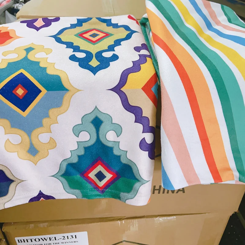 Factory OEM Custom Personalized Logo digital Printed 100% Cotton Fabric Rectangle Large Oversized Terry Cotton Beach Towel