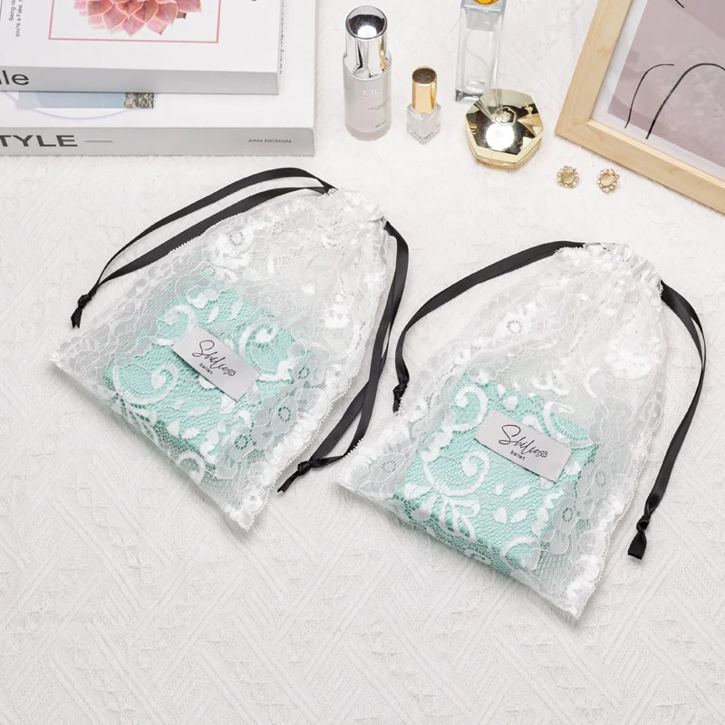 Eco-Friendly  Mesh Lace Fabric Bag For Gift  Packaging Pouch Drawstring Dust For Cosmetic  Bag For Skin-care Products
