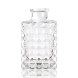 80ml Clear long neck Square Embossed  wide diameter mouth Glass Bottle with Lid