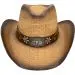Paper Straw Long Horn Bull Band Brown Cowboy Hat - 1 dozen