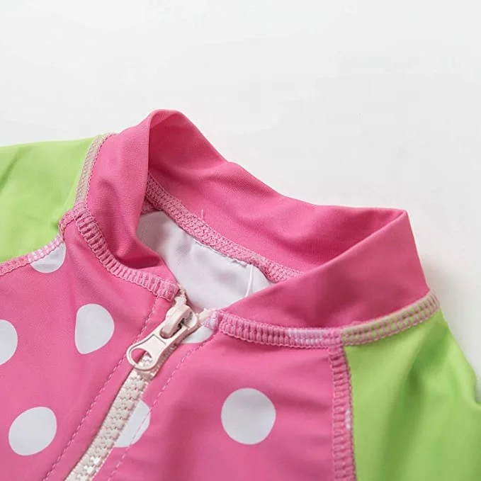 Детская одежда из 100% полиэстера, слитный купальник с длинным рукавом и сублимационным принтом для маленьких девочек