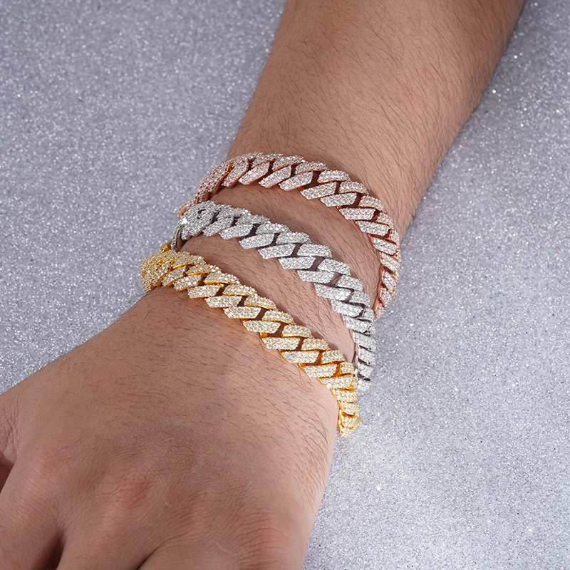 Starsgem DEF VVS melee round brilliant cut moissanite diamond full setting S925 silver pure gold chain bracelet jewelry men