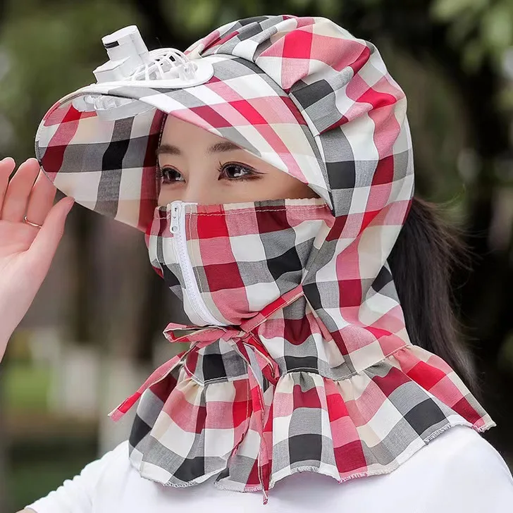 Summer New Design Zipper Fan Cap for Women Face Cover UV Protect Outdoor Cooling Rechargeable Fan Sun Visor Hat