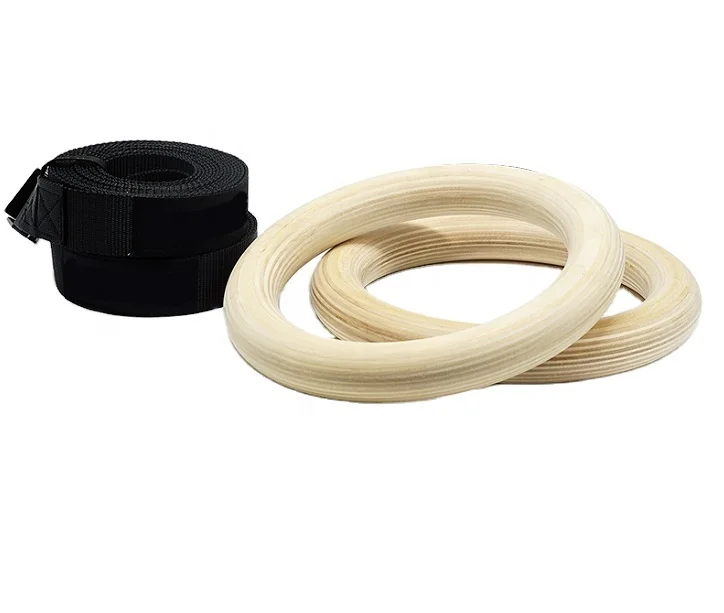 High Quality Gym Accessories Pull up Wooden Gym Rings Birch /ABS Wooden Ring with Adjustable Straps
