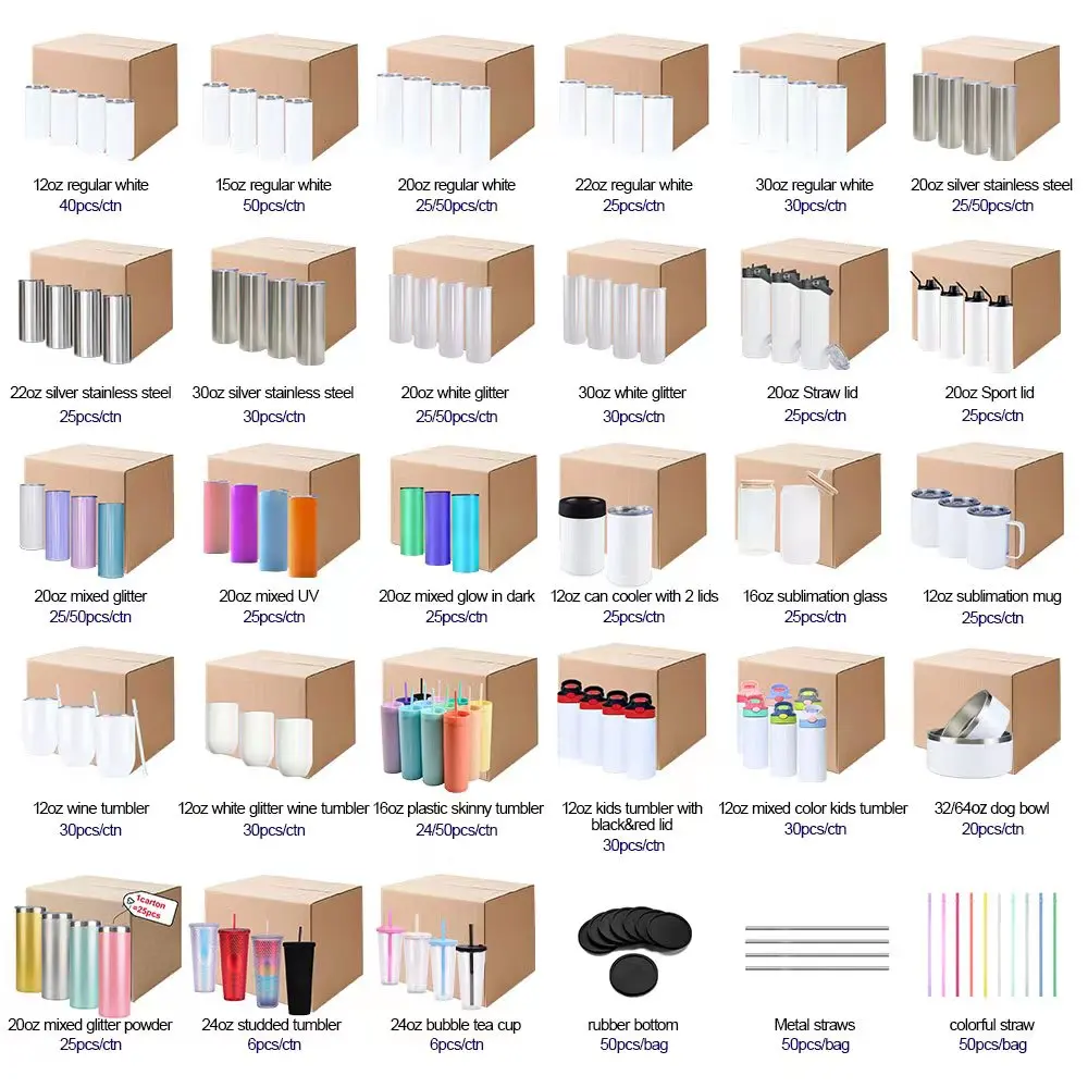 Elena Lin USA warehouse free shipping double walled white blanks sublimation 12oz 15oz 20oz 22oz 30oz tumblers ready to ship