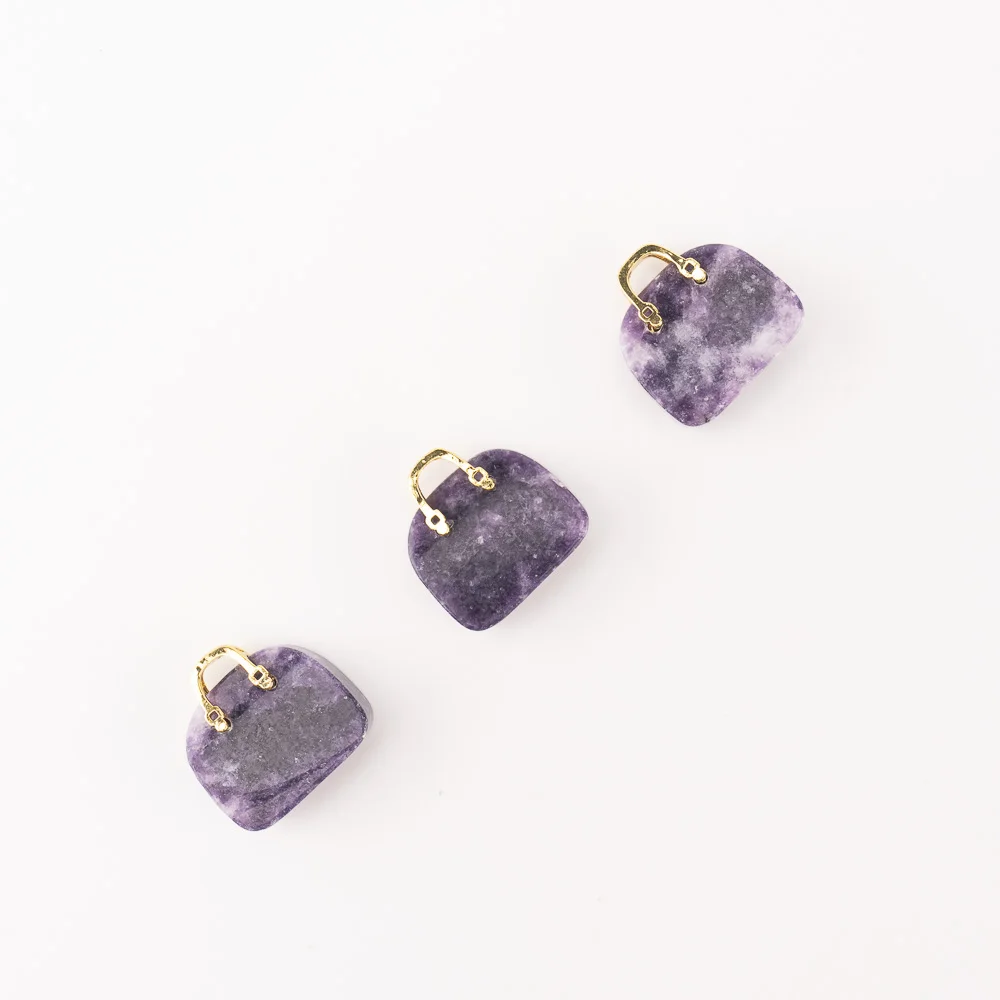 BZ JADE TIFA Factory wholesale 1 inches Lepidolite Carving mini Handbag Pendant Gemstone Purse for Crafts Gifts