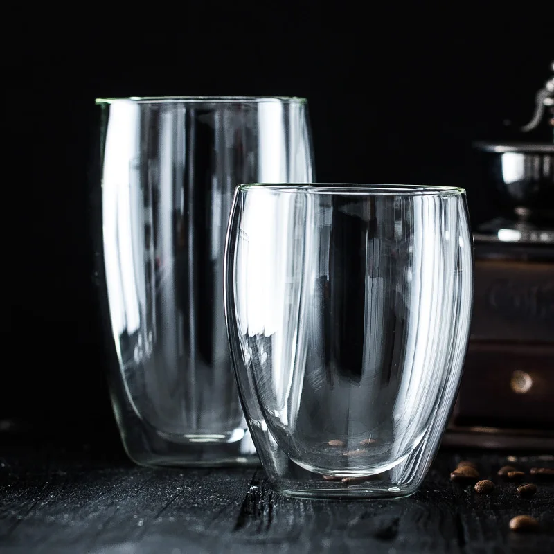 Double Wall Glass Cups Clear Heat resistant High Borosilicate Coffee Tea Water Drinking Cups without Handle