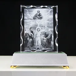 3D laser etched crystal block Jesus Hallelujah glass cube with led light base  for religious gifts