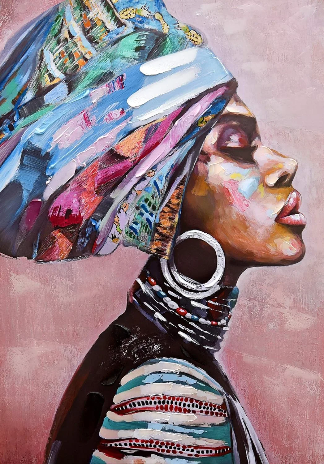 Large canvas african american black girl oil painting colorful modern woman painting