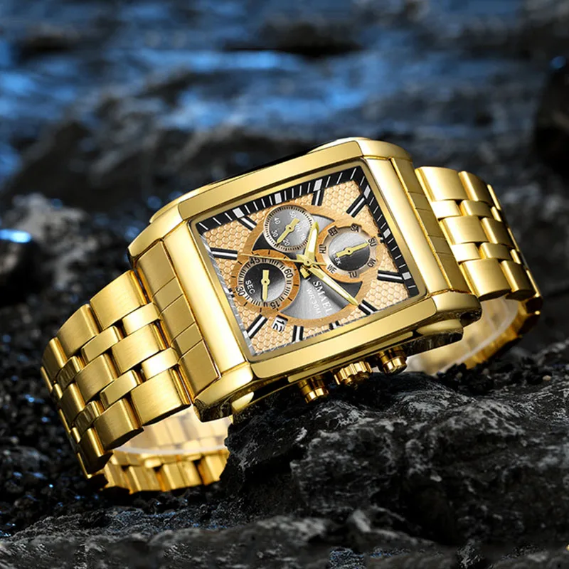 Customized Brand Business Mens Watches Wrist Gold Square Waterproof Chronograph Quartz Classic Luxury Watches