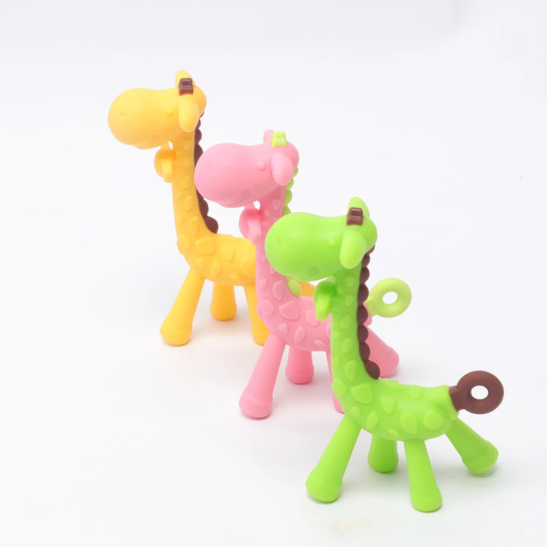BPA Free Custom Soft Silicone Baby Giraffe Teether Infant Chew Teething Chain Ring Rattle Babies Feeding 100% Food Grade