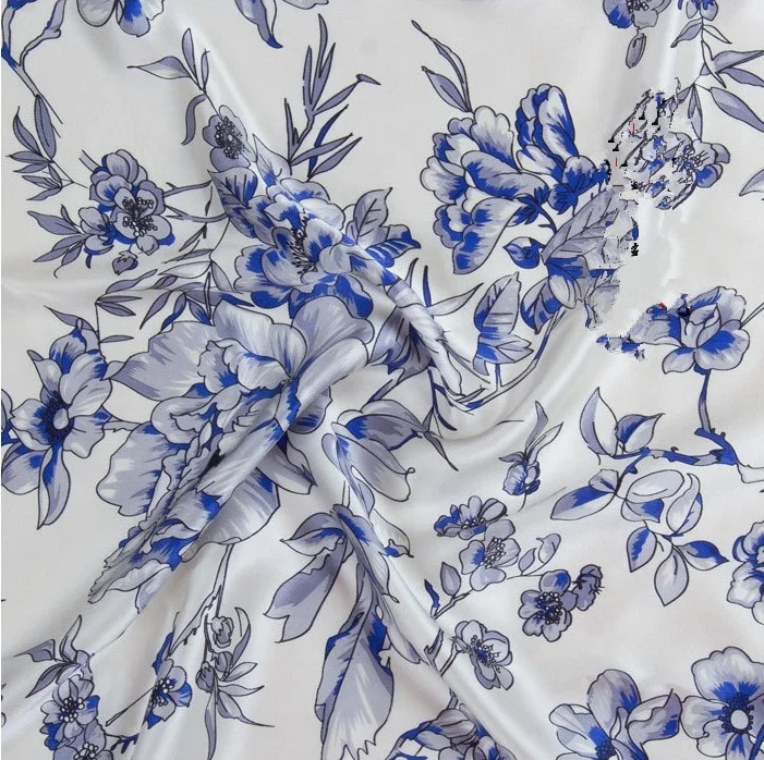 Ladies grace and beautiful 100% mulberry silk crepe satin printed 16mm 114cm width fabric for dress, shirts,Hanfu,pillow case,