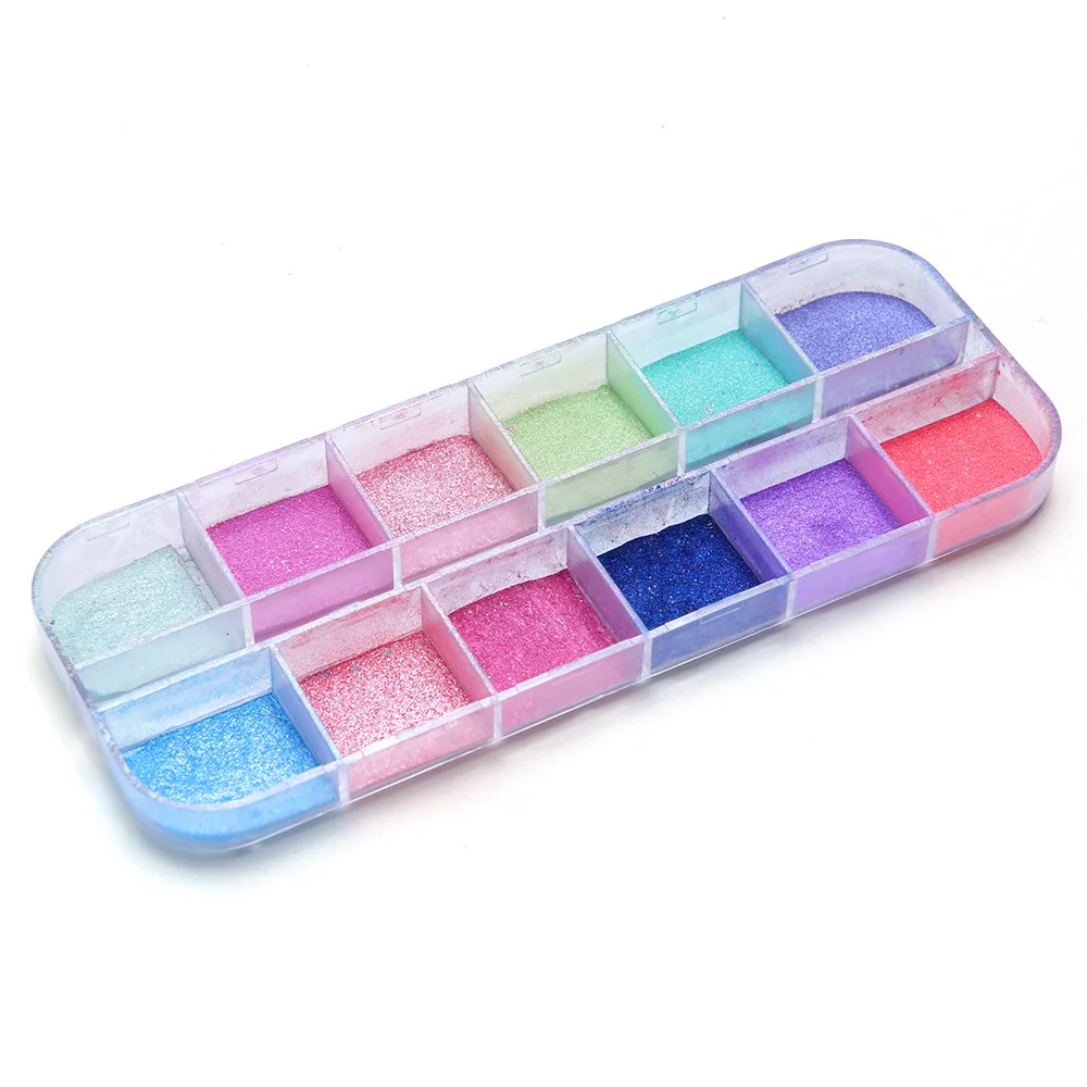 12grids white pearl chrome powder nails aurora glitter mirror pigment pearl powder