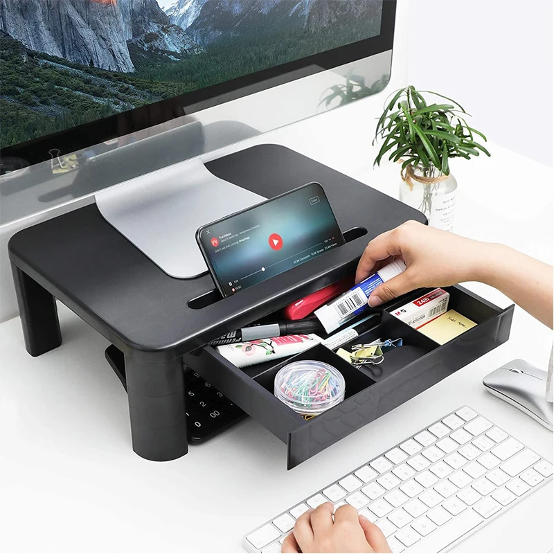 Home Office Monitor Stand Laptop Stand for Desk Height Adjustable Drawer Computer Stand Cellphone Holder Studio Monitor Riser