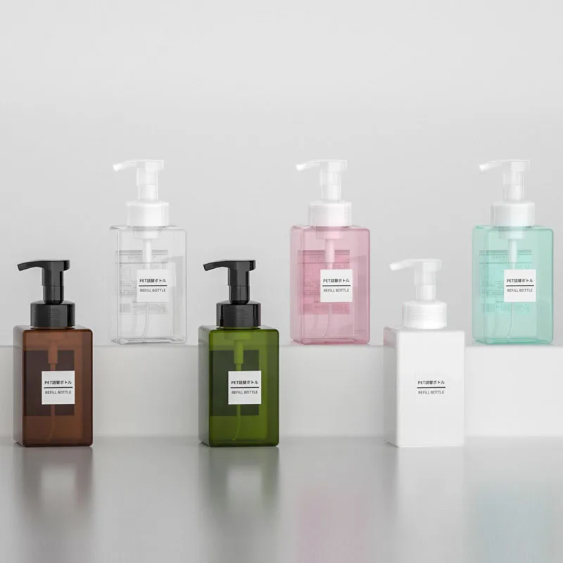 Popular Ins Style 450ml Square Amber Plastic PET foam liquid soap bottles / hand sanitizer