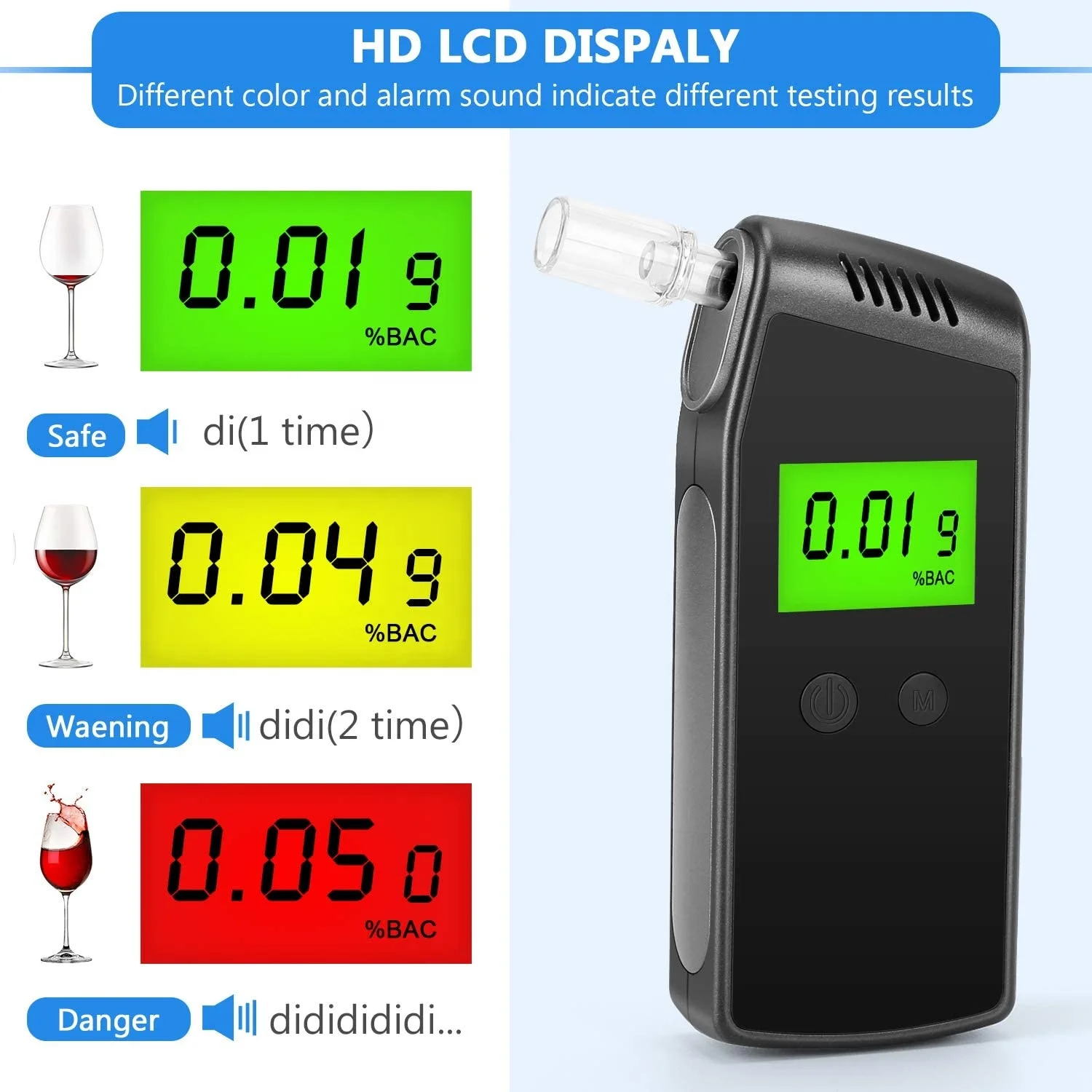 Portable LCD Digital Breath Alcohol Tester High-Precision Alcohol Detector Breathalyzer