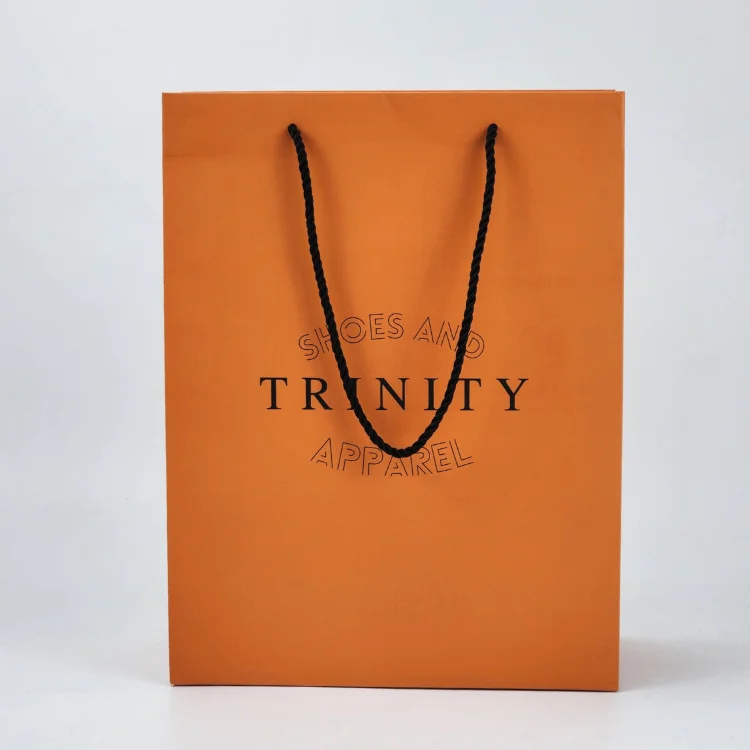 Light luxury Custom Orange Paper Shopping Bag with Your Own Logo