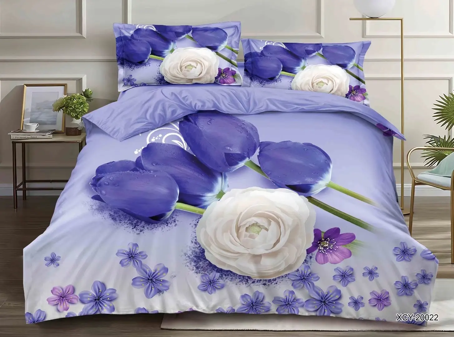 Custom Printed 3D Flower Red Rose Bed cover set 100 polyester printed 4 piece, 6 pieces bedding set