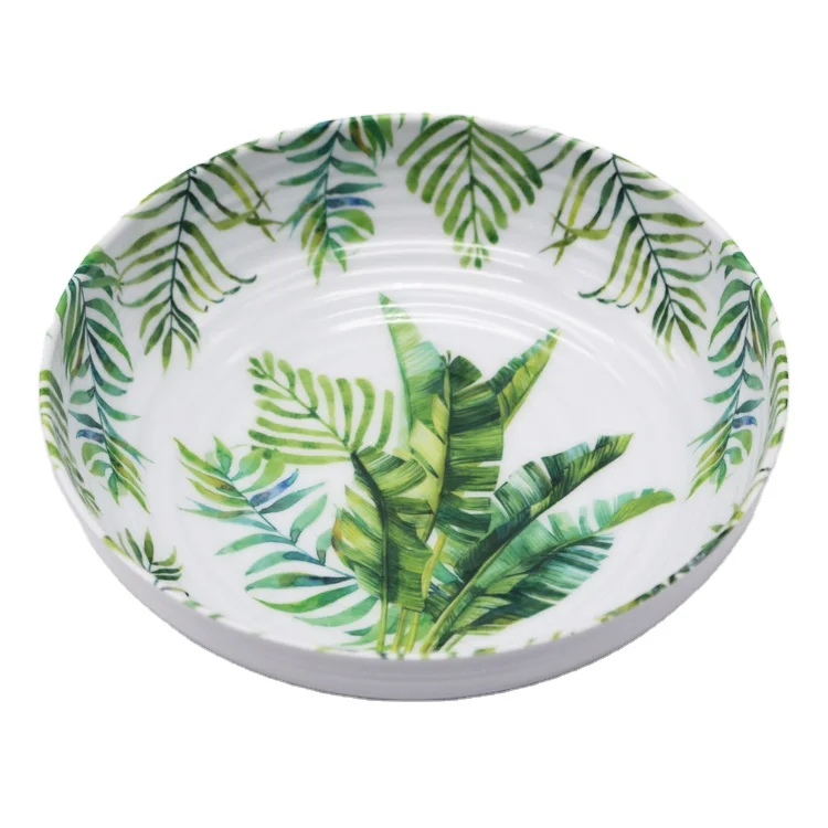 2021 Hot Sale Home Ripple Plant Design Leaf Pattern Cute Plastic Color Salad Soup Melamine Bowl