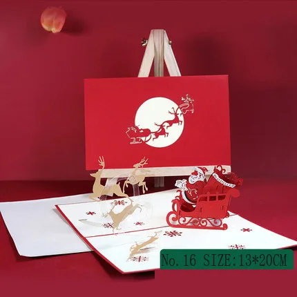 wholesale Christmas 3D pop up card with music laser cut postcard handmade gifts Snow Deer greeting cards