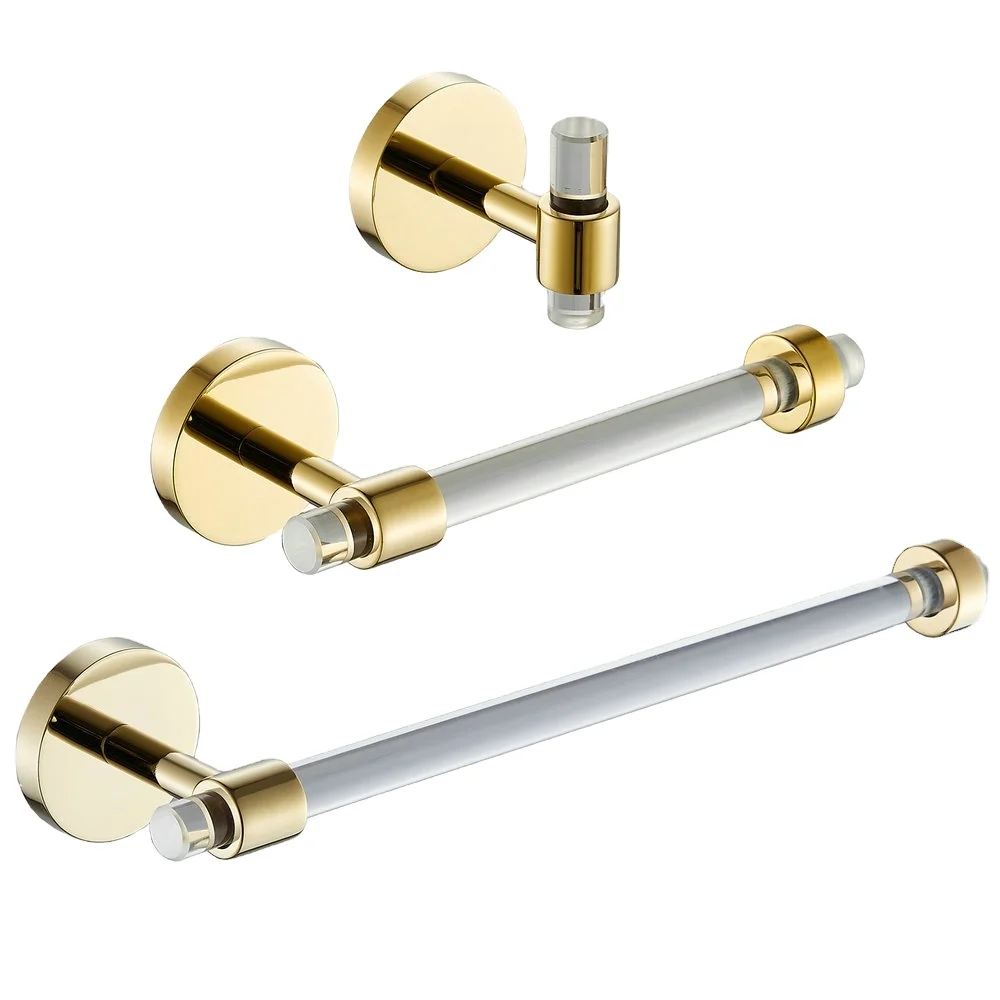 Beelee Wall Mount Brass Gold 3-piece Towel Bar Rack Set Washroom Hardware Bathroom Accessories Set