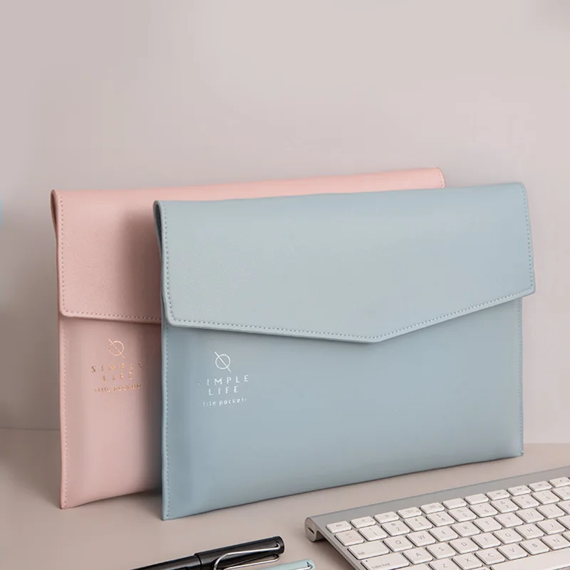 A4 File Holder Morandi Office Business Document Folder PU Leather Custom Logo Storage Bag