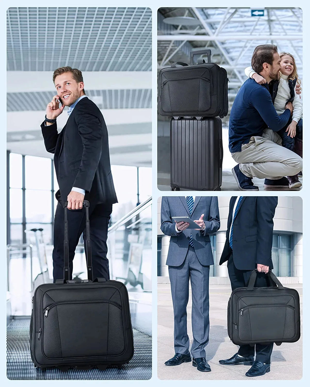 Rolling Laptop Bag Women Men Rolling Briefcase Fits 15.6 Inch Laptop Black 16 inch Rolling Travel Laptop Case