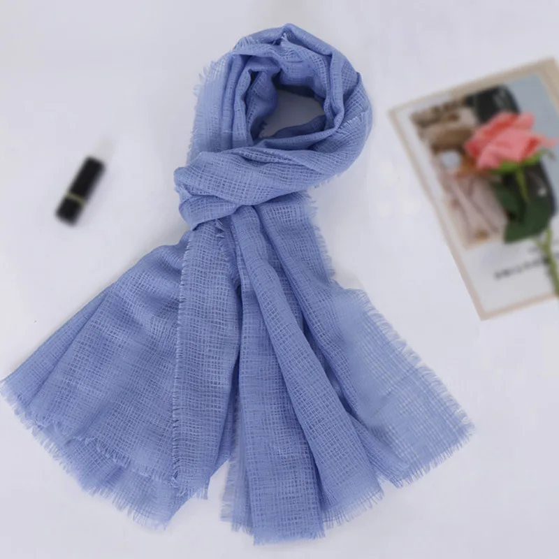 
Wholesale Autumn Sunscreen Cotton and linen Mesh Scarf Islamic Simple Woman Dual-use HIjab Shawl 
