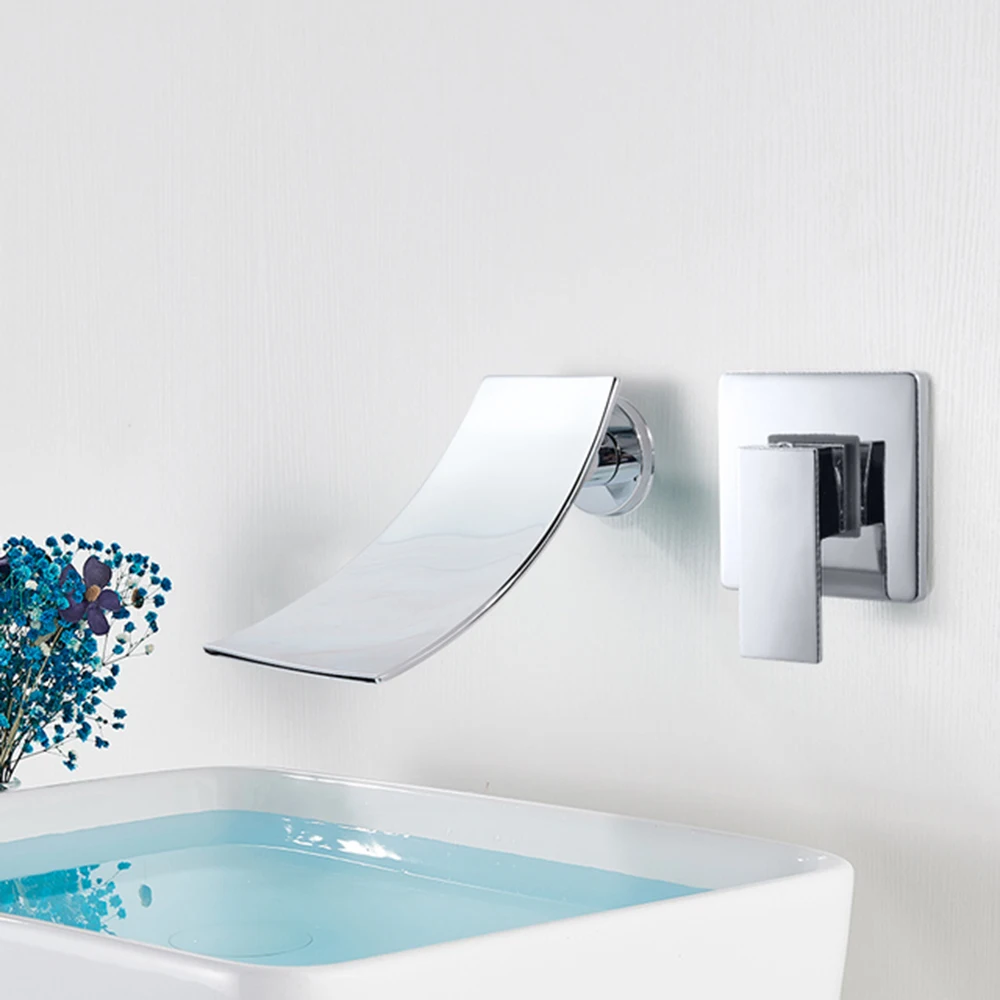 Wholesale and Retail Waterfall Spout Basin Faucet  Chrome Bathroom Washing Basin Tap Wall Mounted Single Handle hot cold faucet
