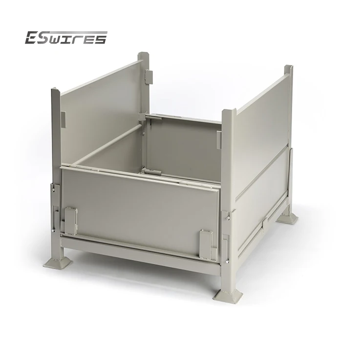 Customized stackable collapsible powder coated metallic pallet boxes for auto spare parts storage